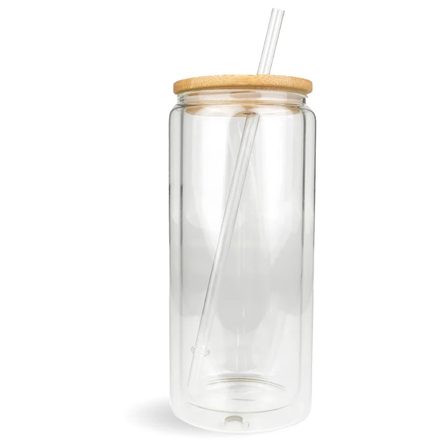 GLASS CUP WITH BAMBOO LID 16 OZ