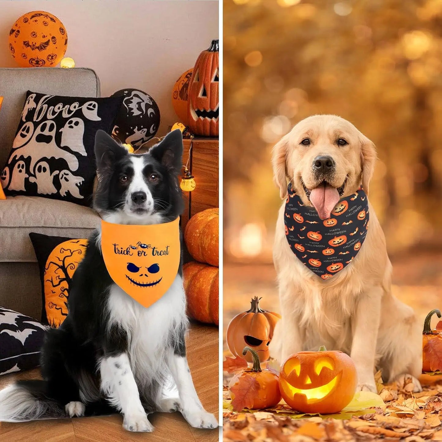 1pc Halloween Dog Fall Bandana Premium Durable Triangle Reversible Dog Scarf Adjustable Puppy Bandana Bib Handkerchief for Pets