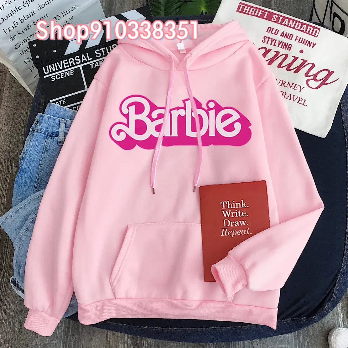 Pink Barbie Hoodie Women's Hoodie Cartoon Printed Fall Long Sleeve Sportswear